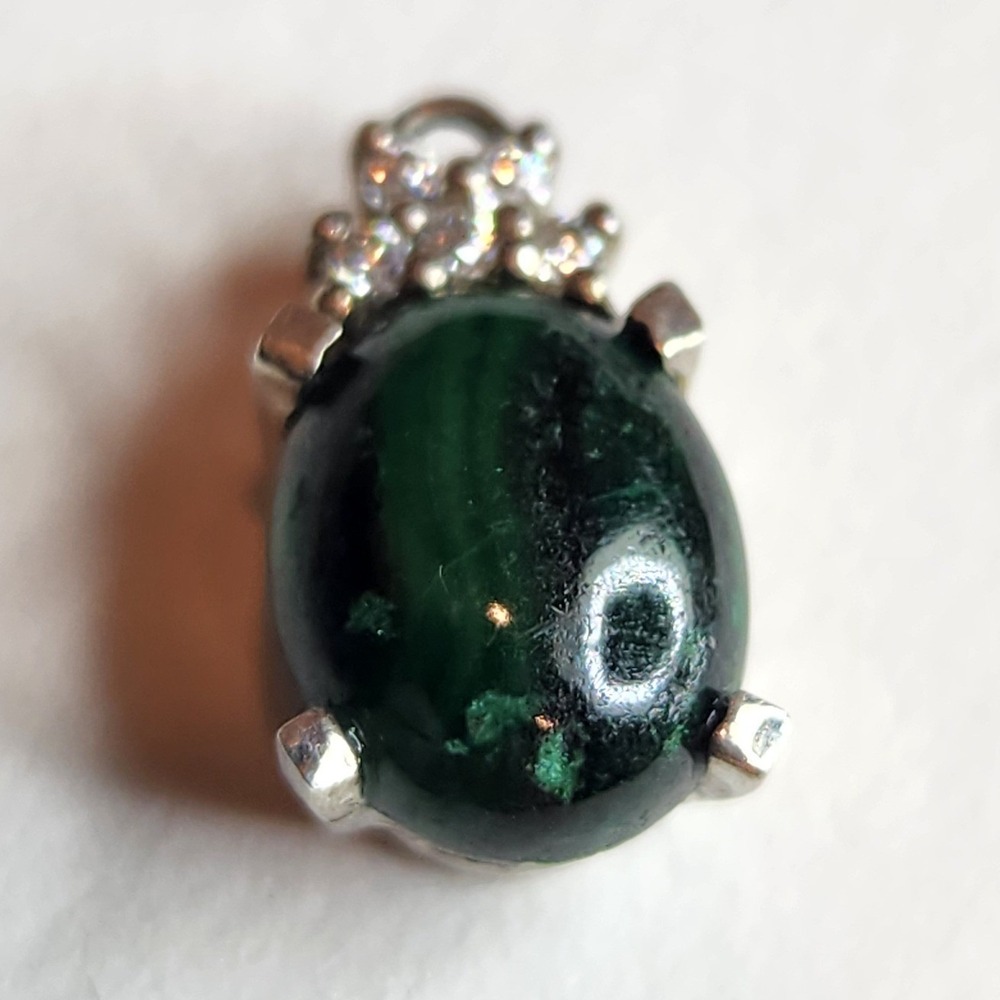 Sterling Silver 925 Malachite Oval Pendant Green Stone‎ Cabochon